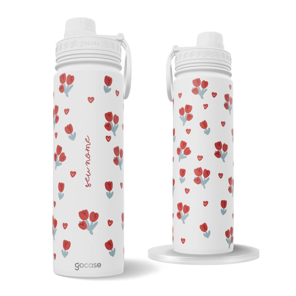 Garrafa Térmica Fresh + Ebook - Cute Red Tulips