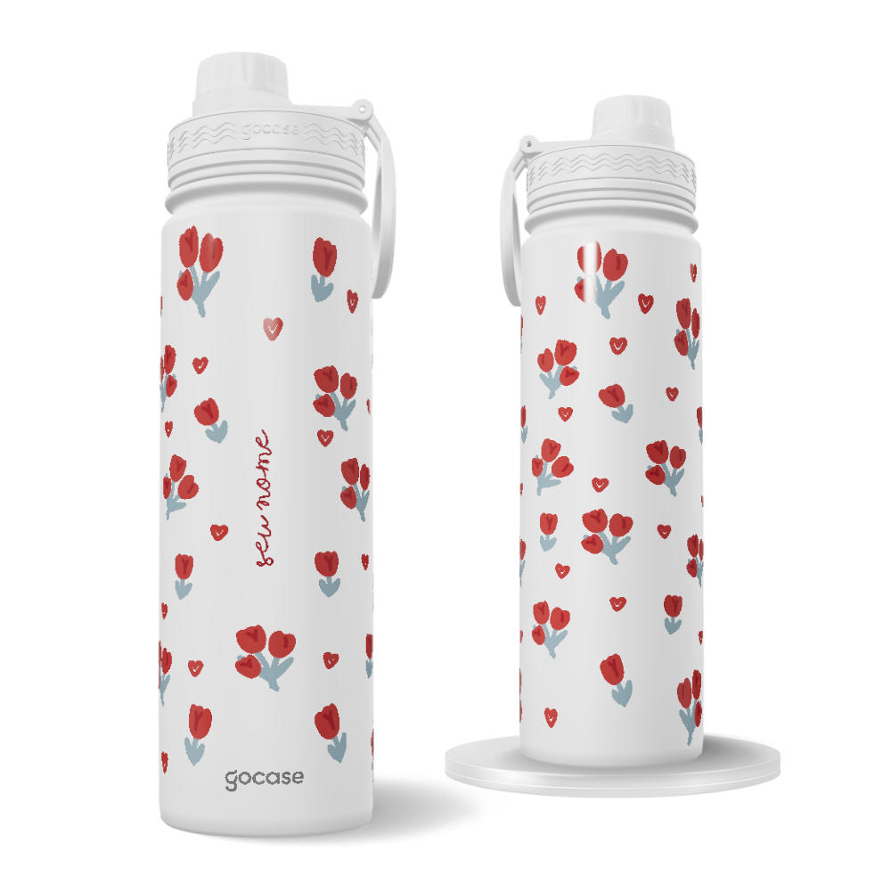 Garrafa Térmica Fresh + Ebook - Cute Red Tulips