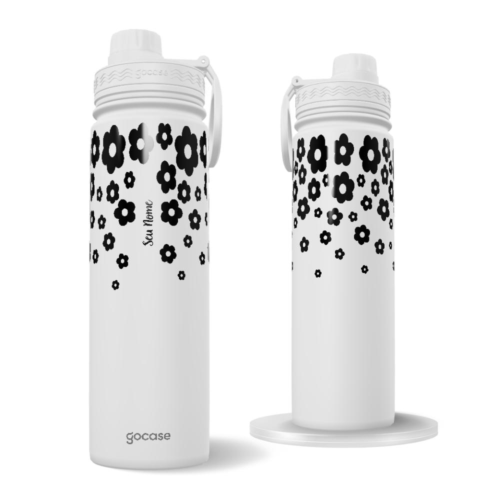 Garrafa Térmica Fresh + Ebook - Dedradê Floral - Preto
