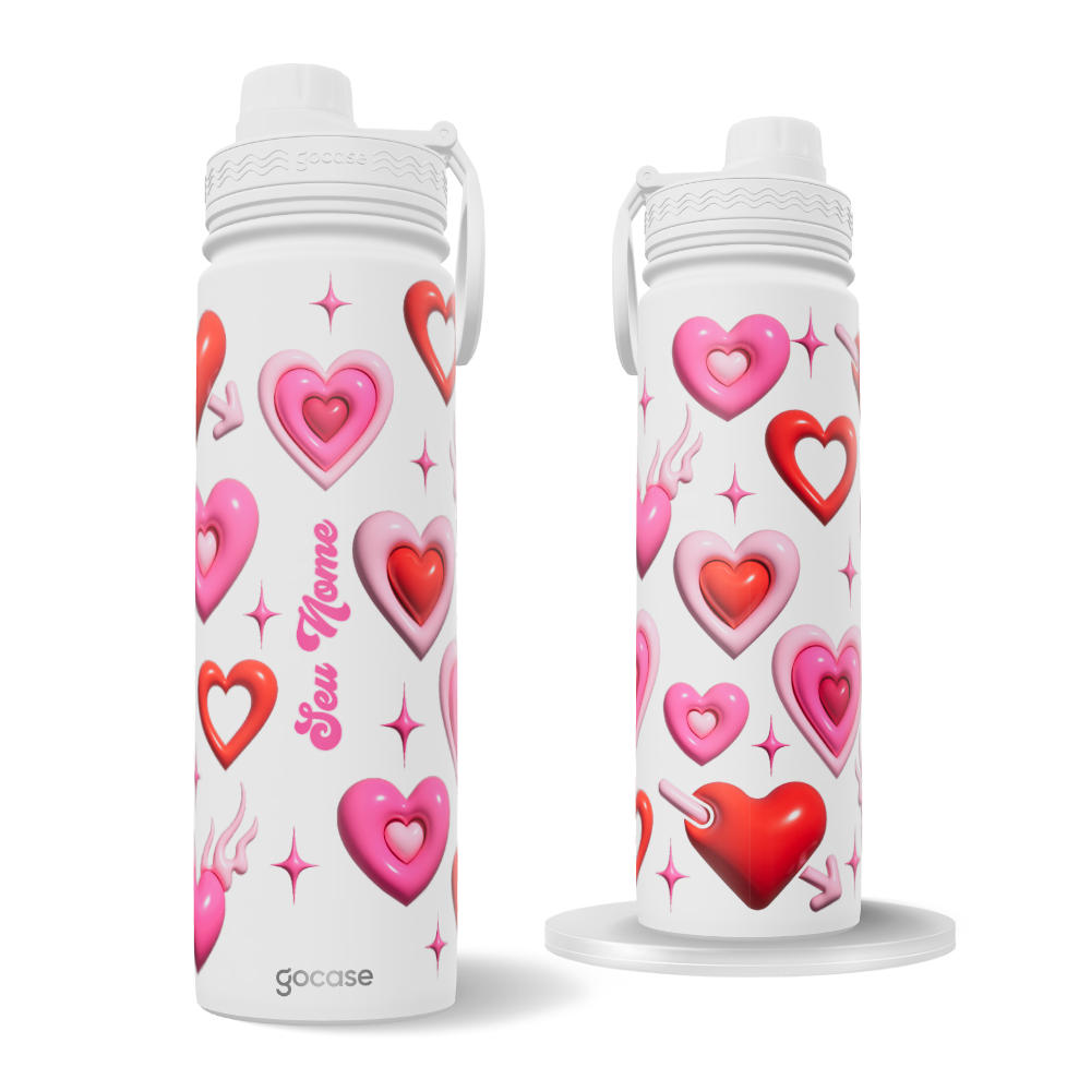 Garrafa Térmica Fresh + Ebook - Corações Inflados Y2K