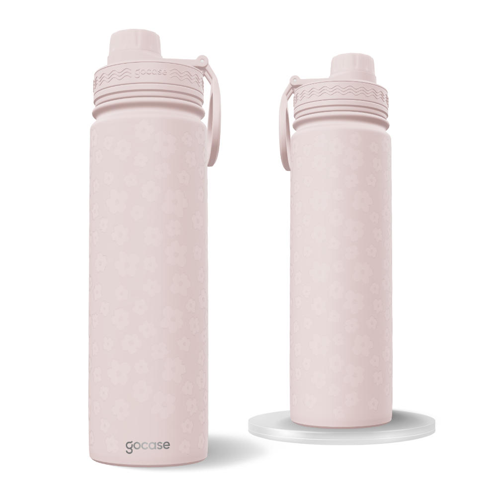 Garrafa Térmica Fresh + Ebook - Pattern Flores Organicas Rosa Claro