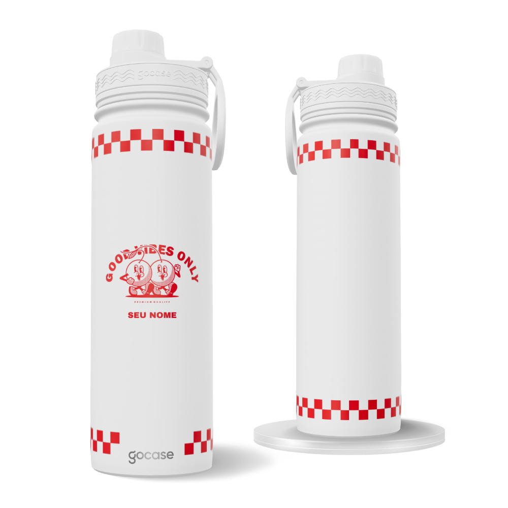 Garrafa Térmica Fresh + Ebook - Good Vibes Only - Retro Cherry