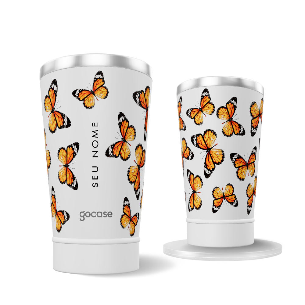 Copo Térmico + Ebook - Orange Butterflies Handwritten