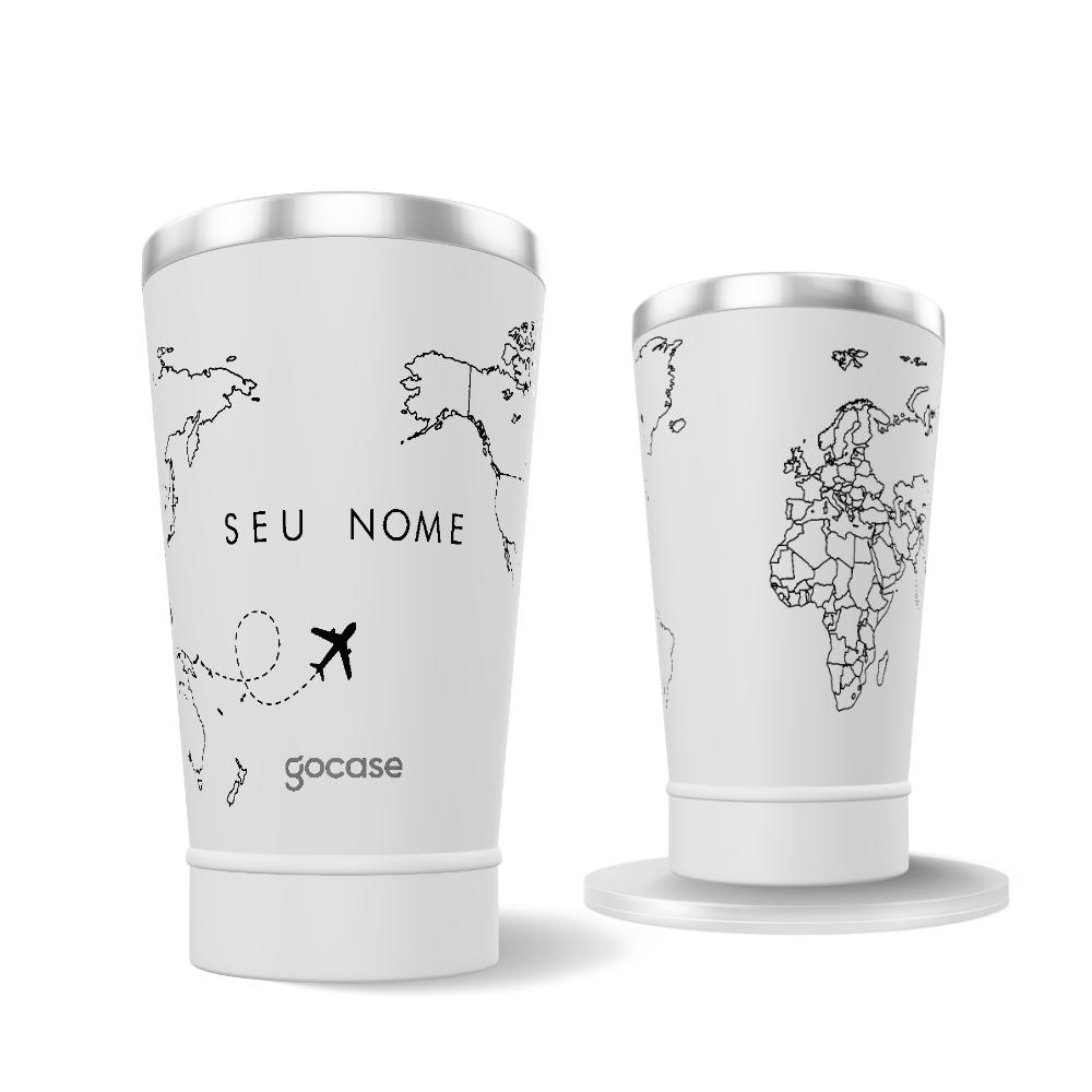 Copo Térmico + Ebook - Mapa Mundi Lines Manuscrita 360º