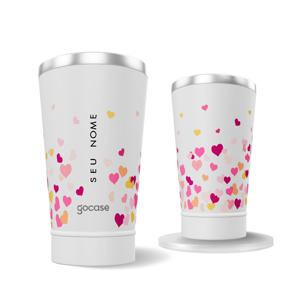 Copo Térmico + Ebook - Corações Flutuantes