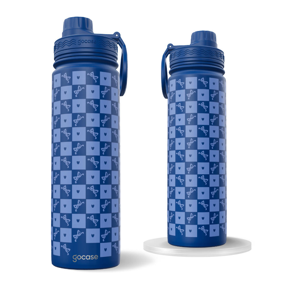 Garrafa Térmica Fresh + Ebook - Laços Vichy Azul