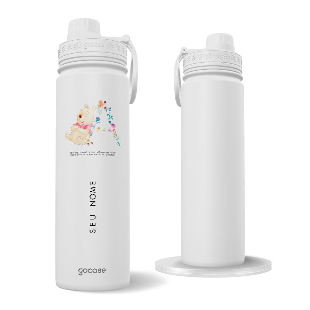 Garrafa Térmica Fresh + Ebook - Ursinho Pooh com Inicial Floral
