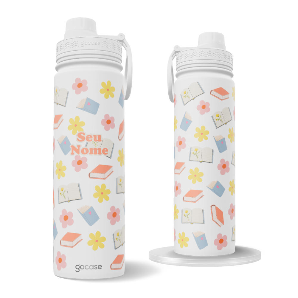 Garrafa Térmica Fresh + Ebook - Book Lover - Livros e Flores Pattern