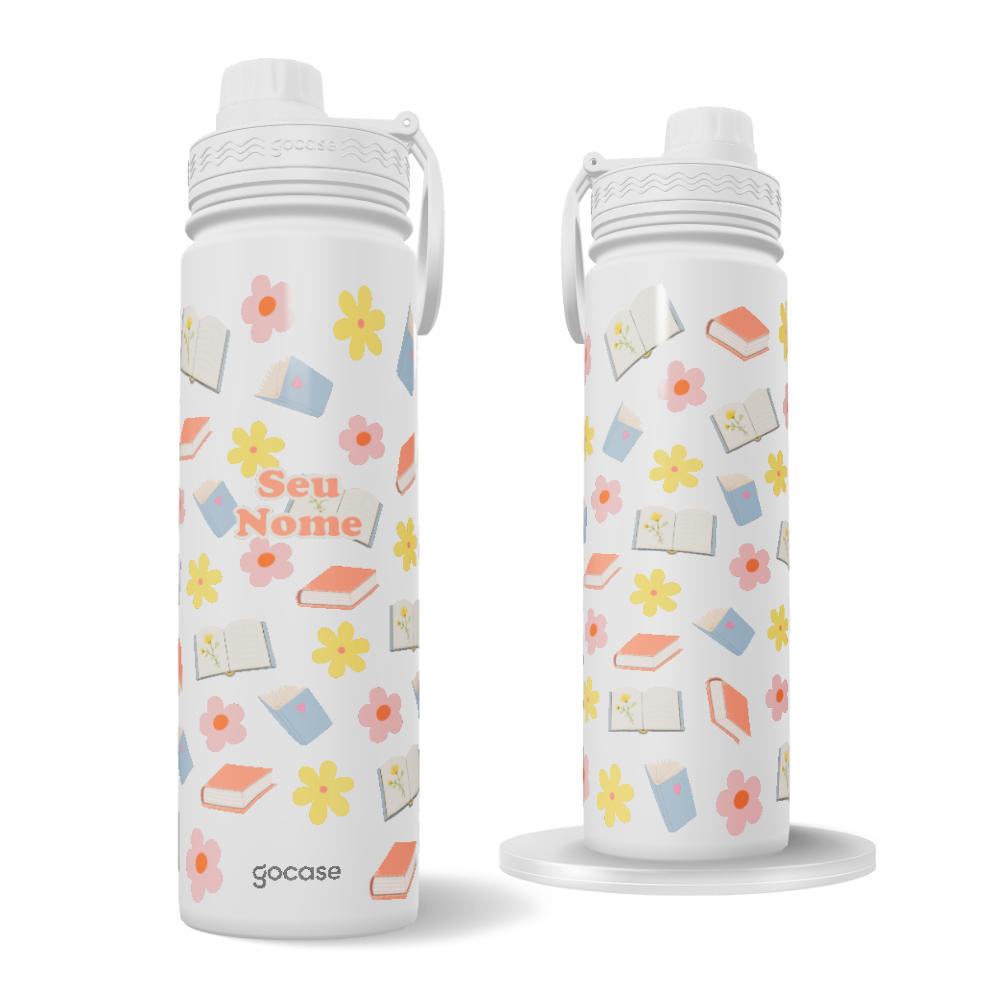 Garrafa Térmica Fresh + Ebook - Book Lover - Livros e Flores Pattern