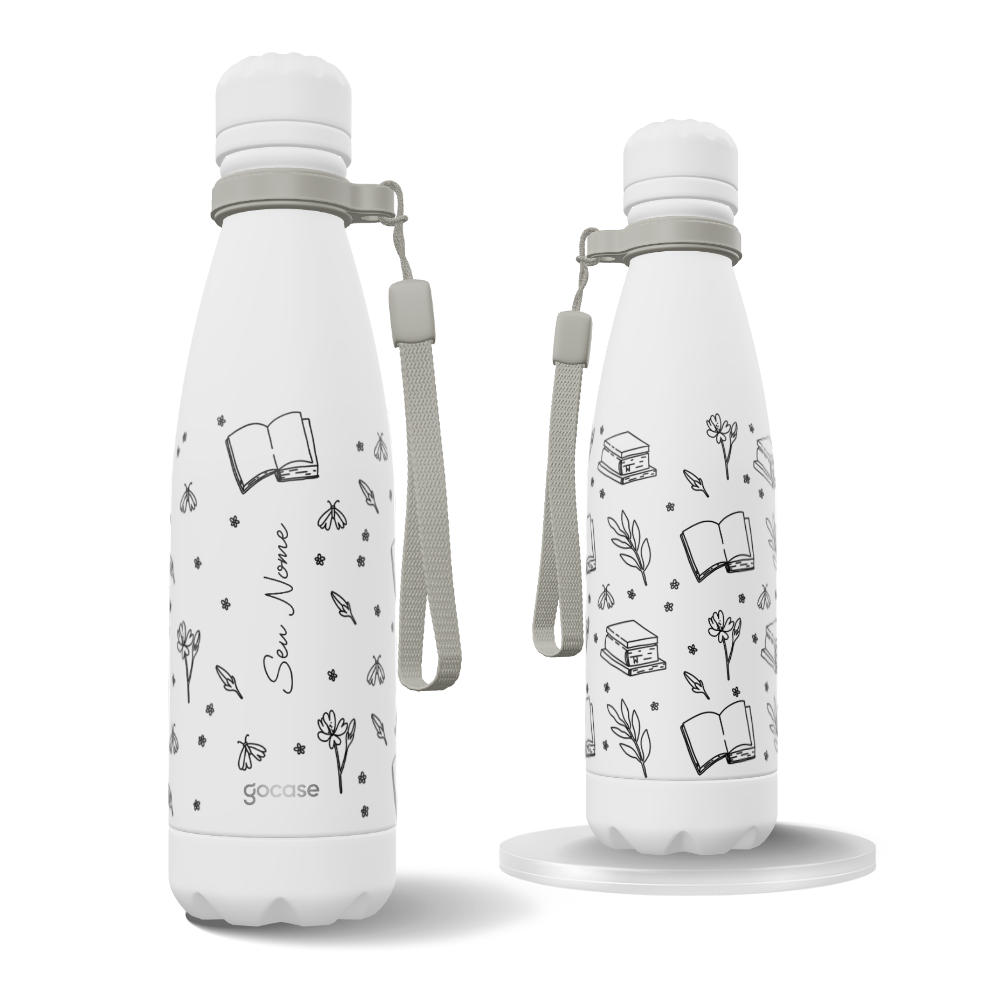 Garrafa Térmica Urban + Ebook - Book Lover - Lineart Pattern