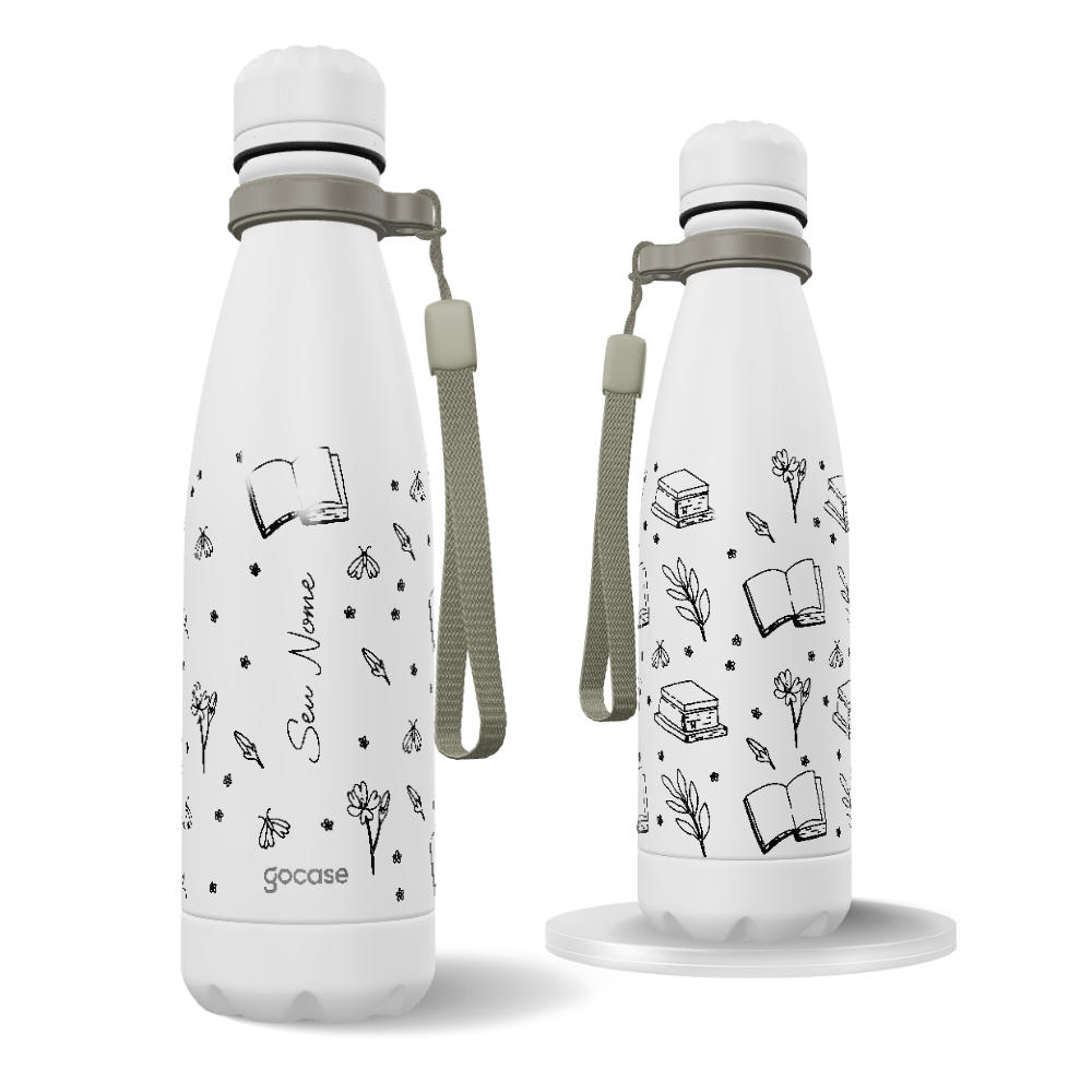 Garrafa Térmica Urban + Ebook - Book Lover - Lineart Pattern