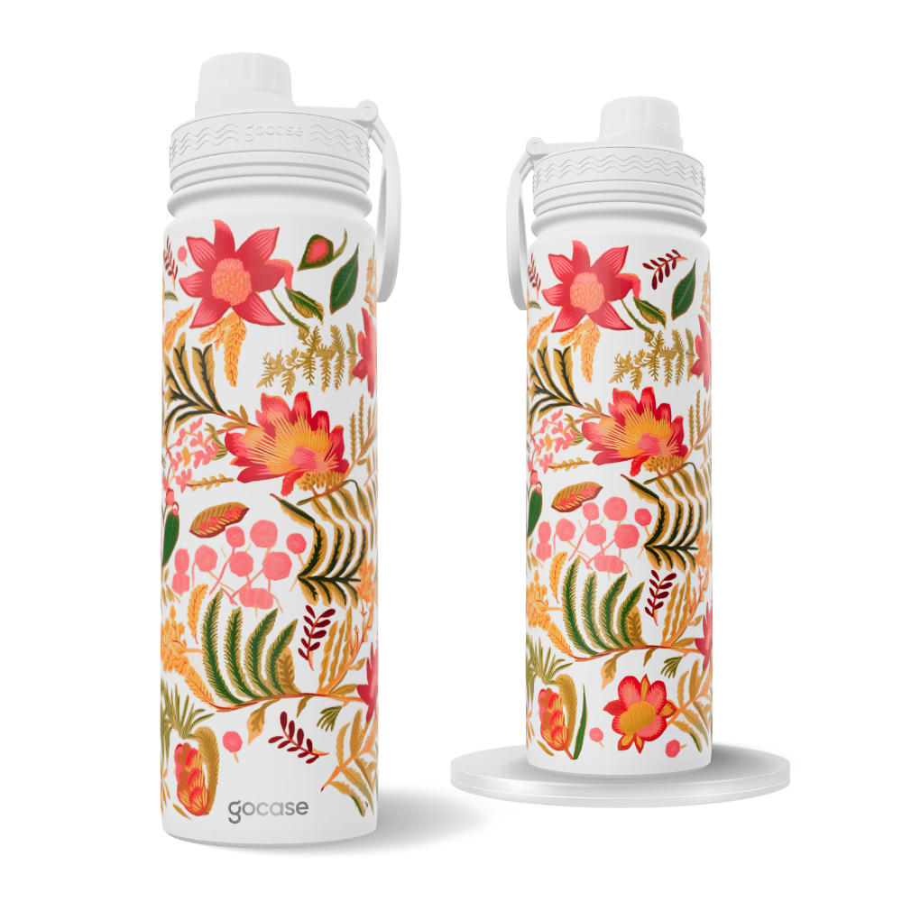 Garrafa Térmica Fresh + Ebook - Flores Tropicais Colagem