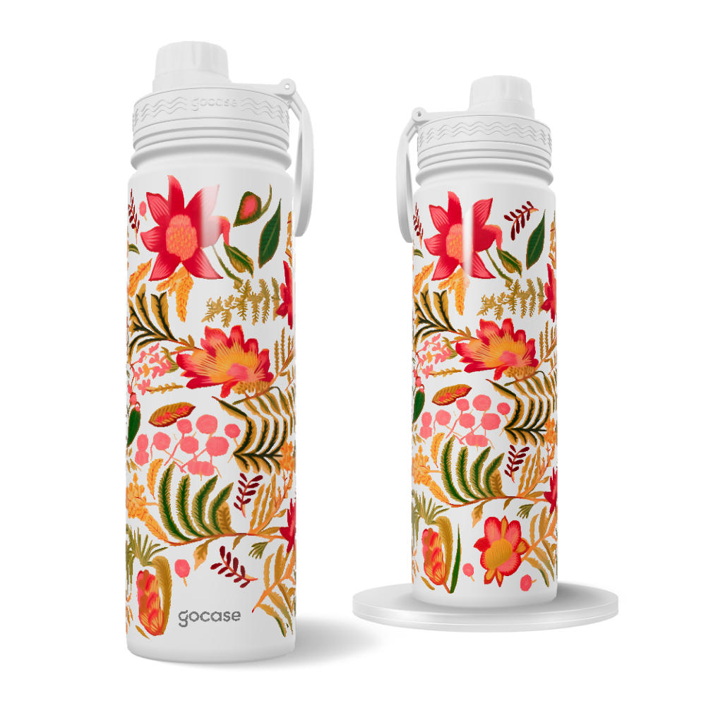 Garrafa Térmica Fresh + Ebook - Flores Tropicais Colagem