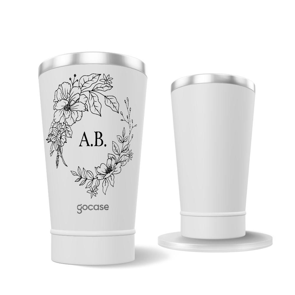 Copo Térmico + Ebook - Floral Linear com Iniciais