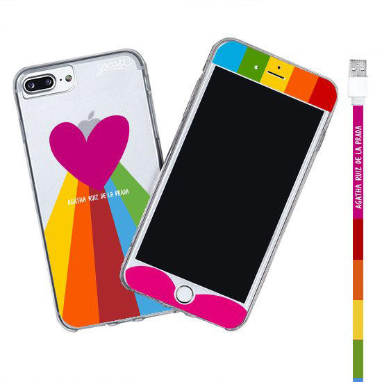 Kit Rainbow Heart (Iphone Case + Lightning Cable to USB for iPhone + Screen Protector)