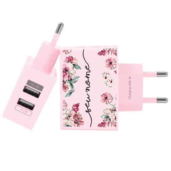 Carregador Personalizado Rosa iPhone/Android Duplo USB de Parede Gocase - Flores Rosê