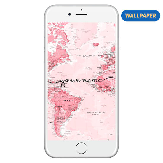 Wallpaper - World map Pink Handwritten