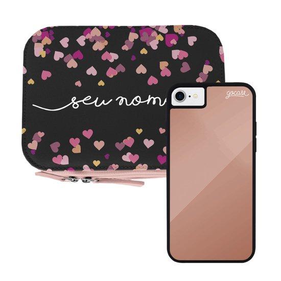 Kit Corações Flutuantes Black (Necessáire de Maquiagem + Case Mirror)