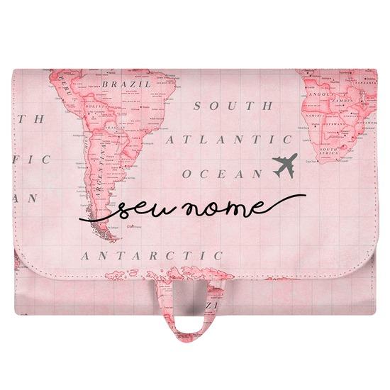 Necessaire Trip - Mapa Mundi Rosa Manuscrita