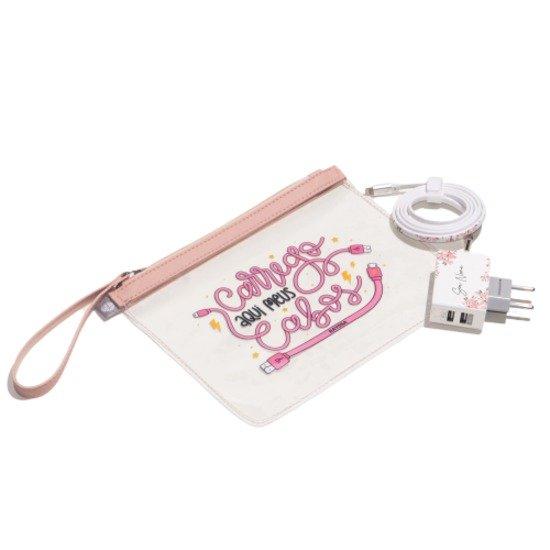 Kit Necessaire Transparente - Classical Rosé - Cabo Micro USB
