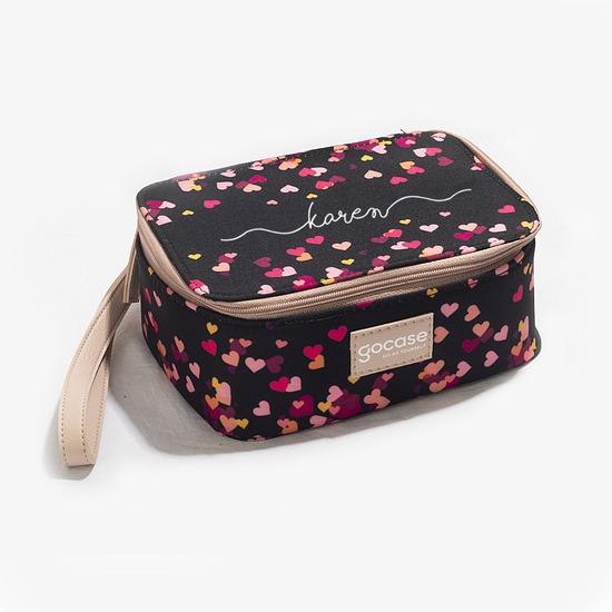 Necessaire Maquiagem - Corações Flutuantes Black Manuscrita