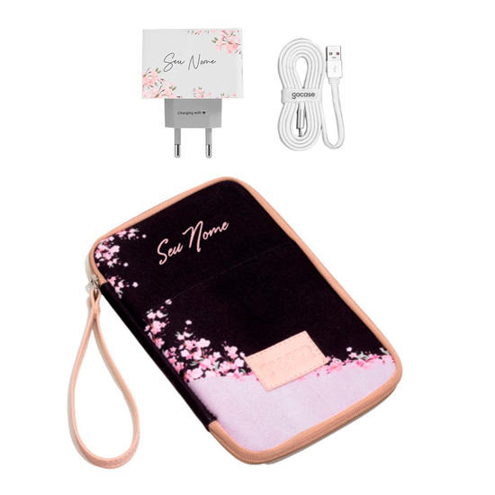 Kit Porta Acessórios Tech - Classical Rosé (Cabo USB Simples + Carregador Duplo + Porta Acessórios Tech)