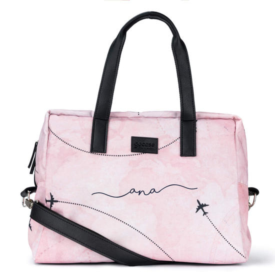 Bolsa de Viagem Joy Personalizada - Coração Mapa Mundi Vintage Manuscrita