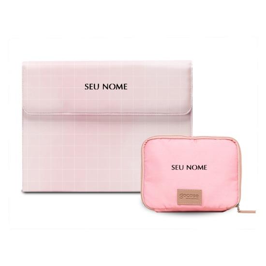Kit Capa para Notebook Grid Rosa + Porta Acessórios Rosa 