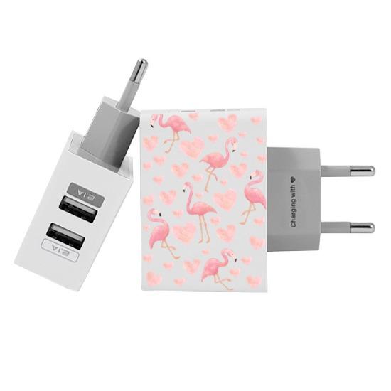 Carregador Personalizado iPhone/Android Duplo USB de Parede Gocase - Flamingos