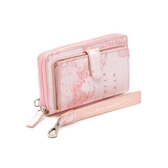 Carteira Soho Double - Mapa Mundi Rosa Manuscrita