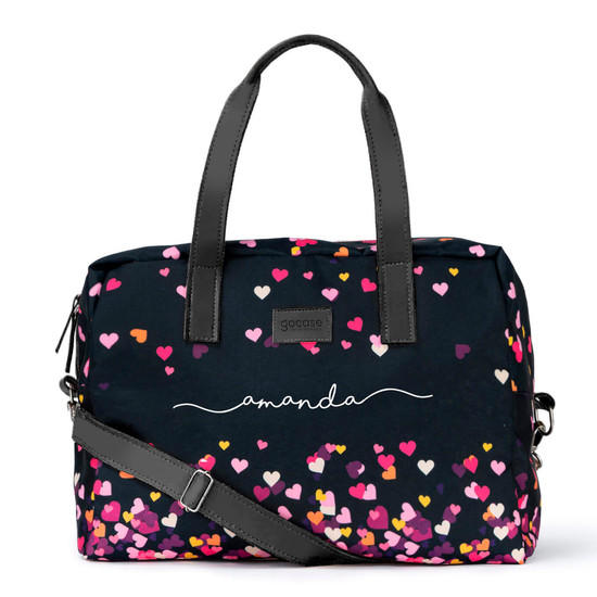 Bolsa de Viagem Joy Personalizada - Corações Flutuantes Black Manuscrita