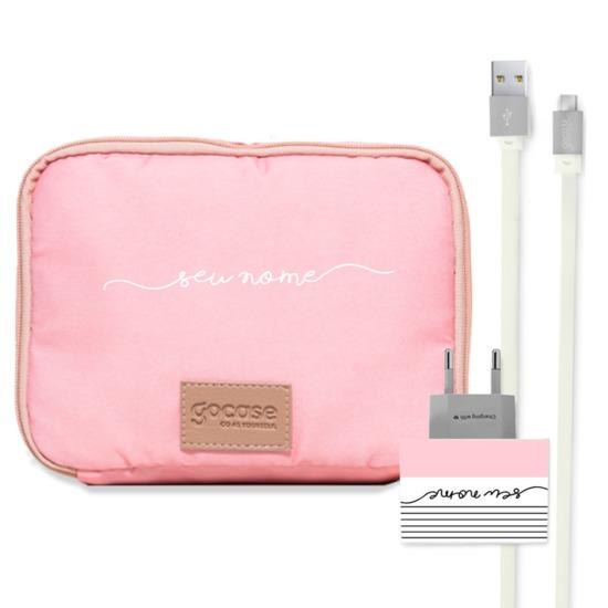 Kit Porta Acessórios Cute + Carregador Duplo de Parede - Rosa