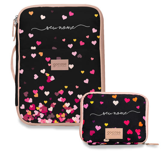 Kit Capa para Notebook Job + Porta Acessórios - Corações Flutuantes