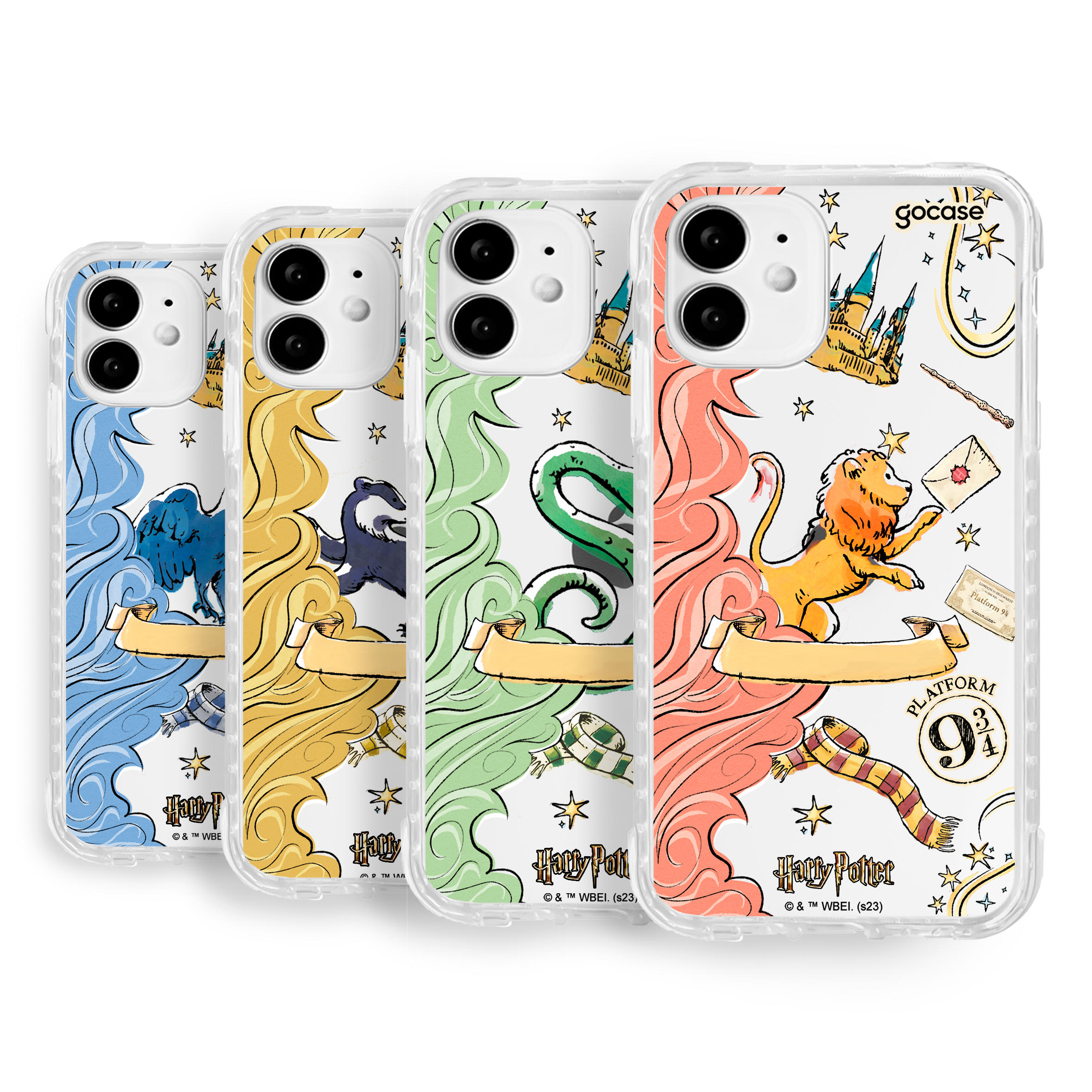 Capinha para celular Harry Potter - Casas de Hogwarts Watercolor