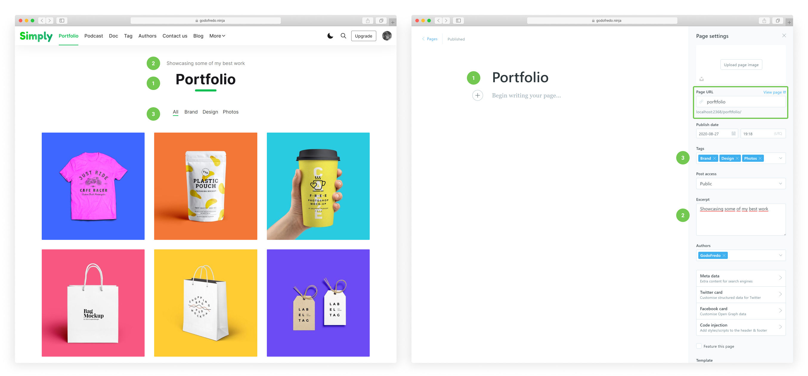 simply free theme for ghost - portfolio page