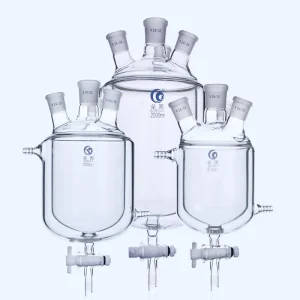 Borosilicate Glass Jacketed Reaction Flask With PTFE Valve