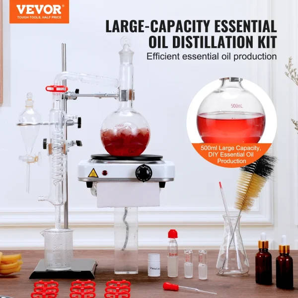 VEVOR Essential Oil Distillation Kit | 500ml/2L Lab Glassware ...