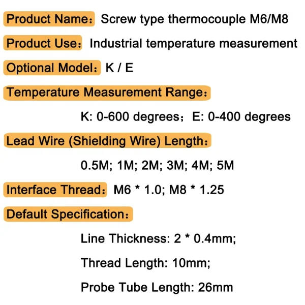 Temperature Sensor Size Thermocouple Temperature Sensor Probe M6 M8: Temperature Probe ...