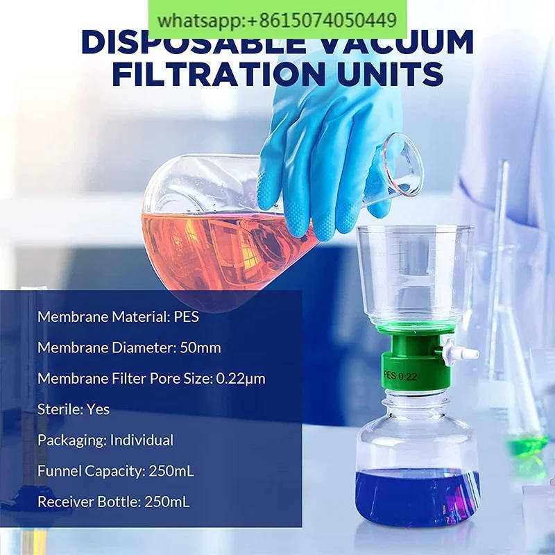 Disposable Vacuum Filtration System for Laboratory Use High-quality disposable vacuum filtration system available in multiple capacities and membrane types, ideal for laboratory use. vacuum filtration system High-quality disposable vacuum filtration system available in multiple capacities and membrane types, ideal for laboratory use. Disposable Vacuum Filtration System for Laboratory Use - Image 3