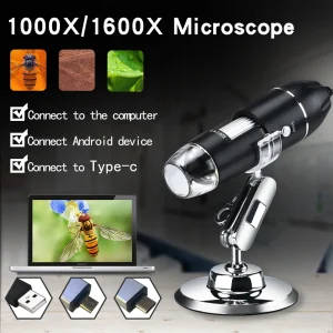 USB Digital Microscope 1500X With 8 LED Lights & Metal Stand