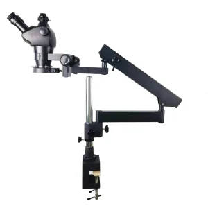 Stereo Microscope 8X-50X Continuous Zoom Trinocular Articulating Arm Clamp Table Simul Focal