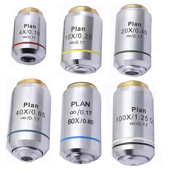 Olympus Microscope Objective Lens: 4X 10X 20X 40X 60X 100X Plan ...
