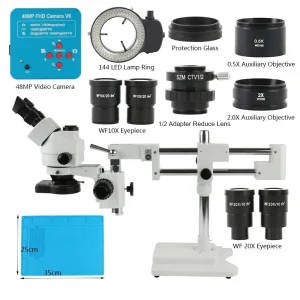3.5X-180X Trinocular Stereo Zoom Microscope With 48MP HDMI Camera