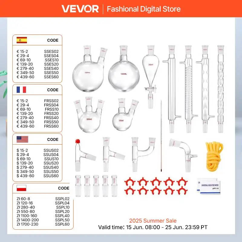 Comprehensive Laboratory Distillation Kit for Essential Oil Extraction and Education 32-piece laboratory distillation kit with 24/40 joint, made from robust 3.3 borosilicate glass, suitable for essential oil extraction, distillation, and reflux experiments 32-piece laboratory distillation kit with 24/40 joint, made from robust 3.3 borosilicate glass, suitable for essential oil extraction, distillation, and reflux experiments Comprehensive Laboratory Distillation Kit for Essential Oil Extraction and Education