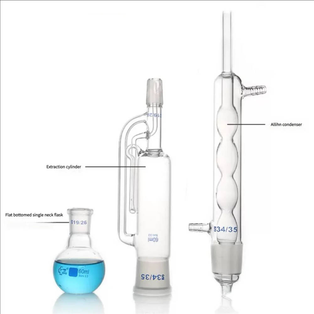 Comprehensive Soxhlet Extractor Lab Glassware Kit for UK Educational Institutions Enhance your laboratory setup with our versatile Soxhlet Extractor glassware kit, available in multiple capacities (60ml, 150ml, 250ml, 500ml, 1000ml, 2000ml) and designed for optimal performance and safety. Enhance your laboratory setup with our versatile Soxhlet Extractor glassware kit, available in multiple capacities (60ml, 150ml, 250ml, 500ml, 1000ml, 2000ml) and designed for optimal performance and safety. Comprehensive Soxhlet Extractor Lab Glassware Kit for UK Educational Institutions - Image 4