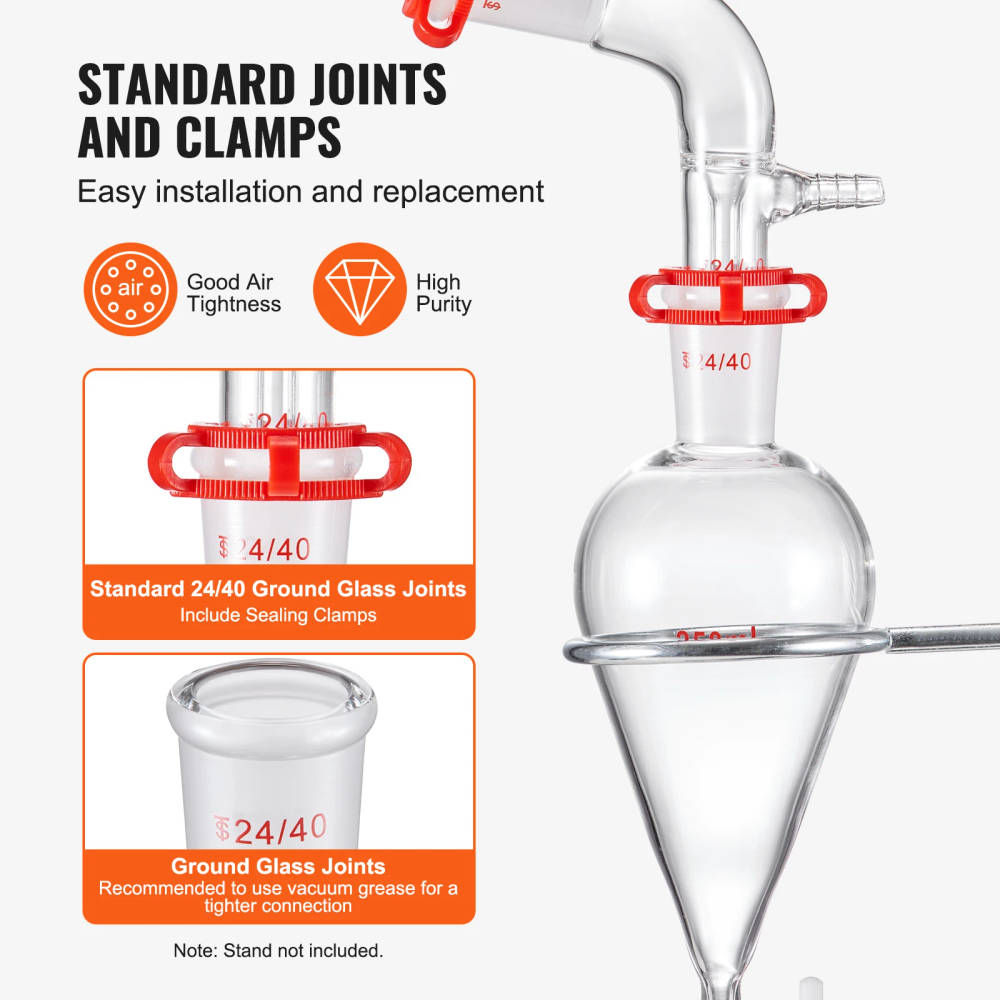 Comprehensive Laboratory Distillation Kit for Essential Oil Extraction and Education 32-piece laboratory distillation kit with 24/40 joint, made from robust 3.3 borosilicate glass, suitable for essential oil extraction, distillation, and reflux experiments 32-piece laboratory distillation kit with 24/40 joint, made from robust 3.3 borosilicate glass, suitable for essential oil extraction, distillation, and reflux experiments Comprehensive Laboratory Distillation Kit for Essential Oil Extraction and Education - Image 4