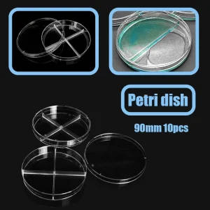 90mm Plastic Petri Dishes With Four-Quarter Grid - Pack of 10