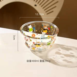 Transparent Glass Mixing Bowls with Cartoon Animal Design - Ideal for Salad, Fruit, and Dessert Preparation