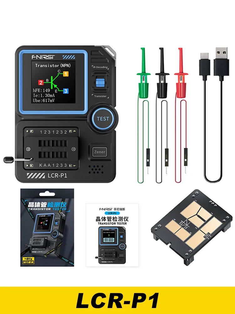 FNIRSI LCR-P1 Multi-Function Transistor Tester with Anti-Burn Protection High-precision, multifunctional electronic testing device for detecting and analyzing semiconductor components such as transistors, diodes, and field-effect transistors. High-precision, multifunctional electronic testing device for detecting and analyzing semiconductor components such as transistors, diodes, and field-effect transistors. FNIRSI LCR-P1 Multi-Function Transistor Tester with Anti-Burn Protection