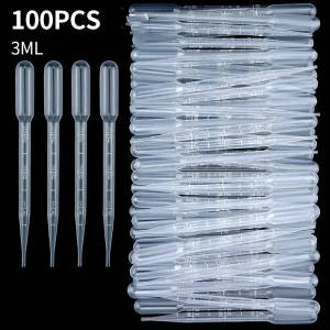 100-Pack Clear 3ml Plastic Test Tubes with Graduated Pipette Tips - Disposable, Sterile, and Compliant for Laboratory Use